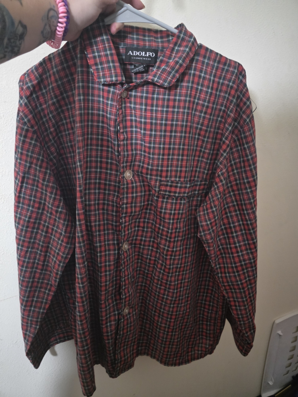 Adolfo Red and Green Plaid Men's Polo Shirt